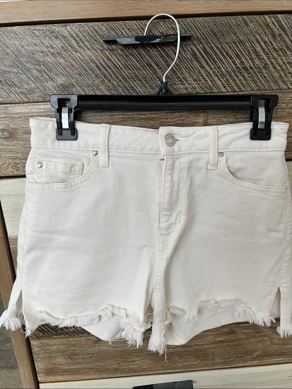 Women’s Cream Frayed Hem Denim Shorts